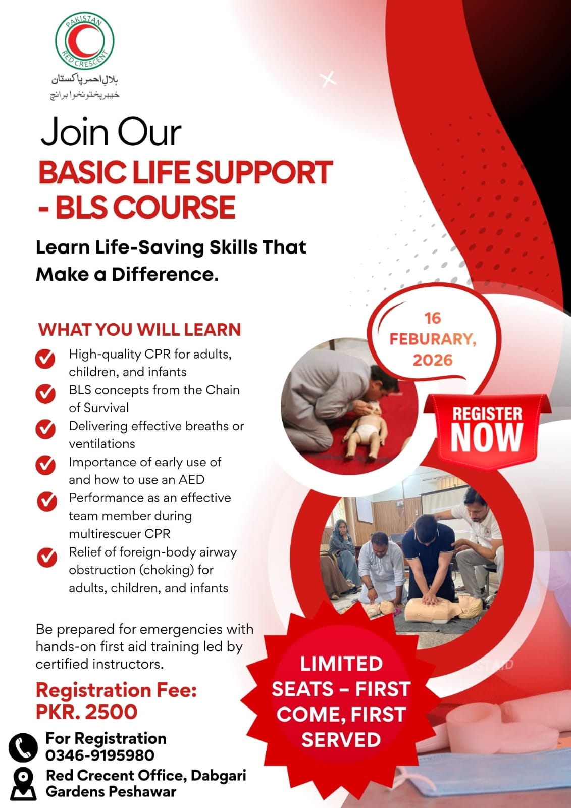 Basic Life Support (BLS) – One Day Training Course Successfully Organized at PRCS KP Headquarters